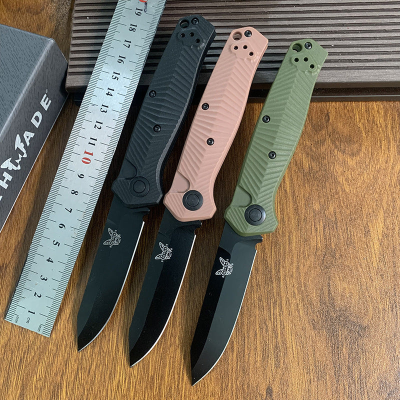 Benchmade 8551BK Outdoor Folding Knife with Fiberglass Handle – High-Hardness S35V Steel, Titanium-Coated Blade; Suitable for Wilderness Survival, Fishing, and General Utility.