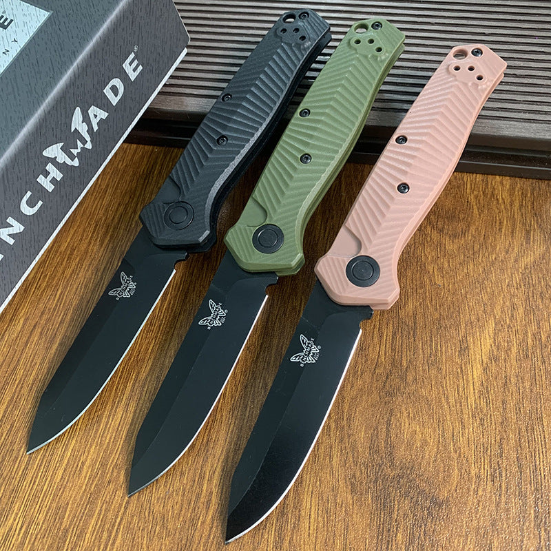 Benchmade 8551BK Outdoor Folding Knife with Fiberglass Handle – High-Hardness S35V Steel, Titanium-Coated Blade; Suitable for Wilderness Survival, Fishing, and General Utility.