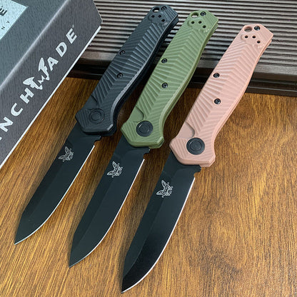 Benchmade 8551BK Outdoor Folding Knife with Fiberglass Handle – High-Hardness S35V Steel, Titanium-Coated Blade; Suitable for Wilderness Survival, Fishing, and General Utility.