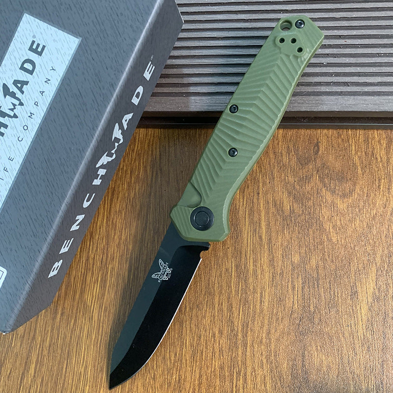 Benchmade 8551BK Outdoor Folding Knife with Fiberglass Handle – High-Hardness S35V Steel, Titanium-Coated Blade; Suitable for Wilderness Survival, Fishing, and General Utility.