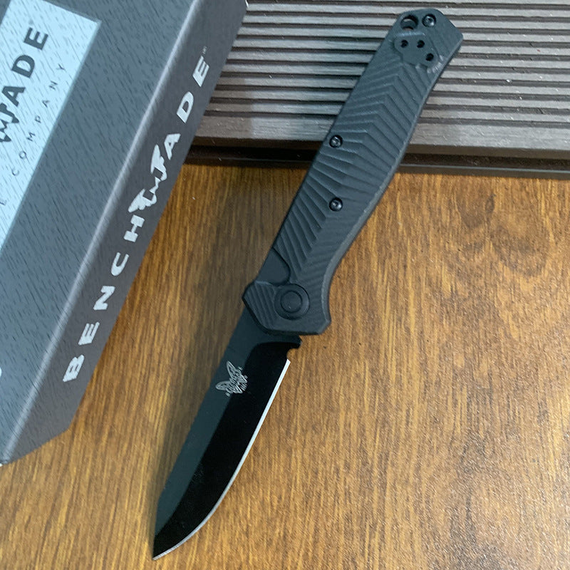 Benchmade 8551BK Outdoor Folding Knife with Fiberglass Handle – High-Hardness S35V Steel, Titanium-Coated Blade; Suitable for Wilderness Survival, Fishing, and General Utility.